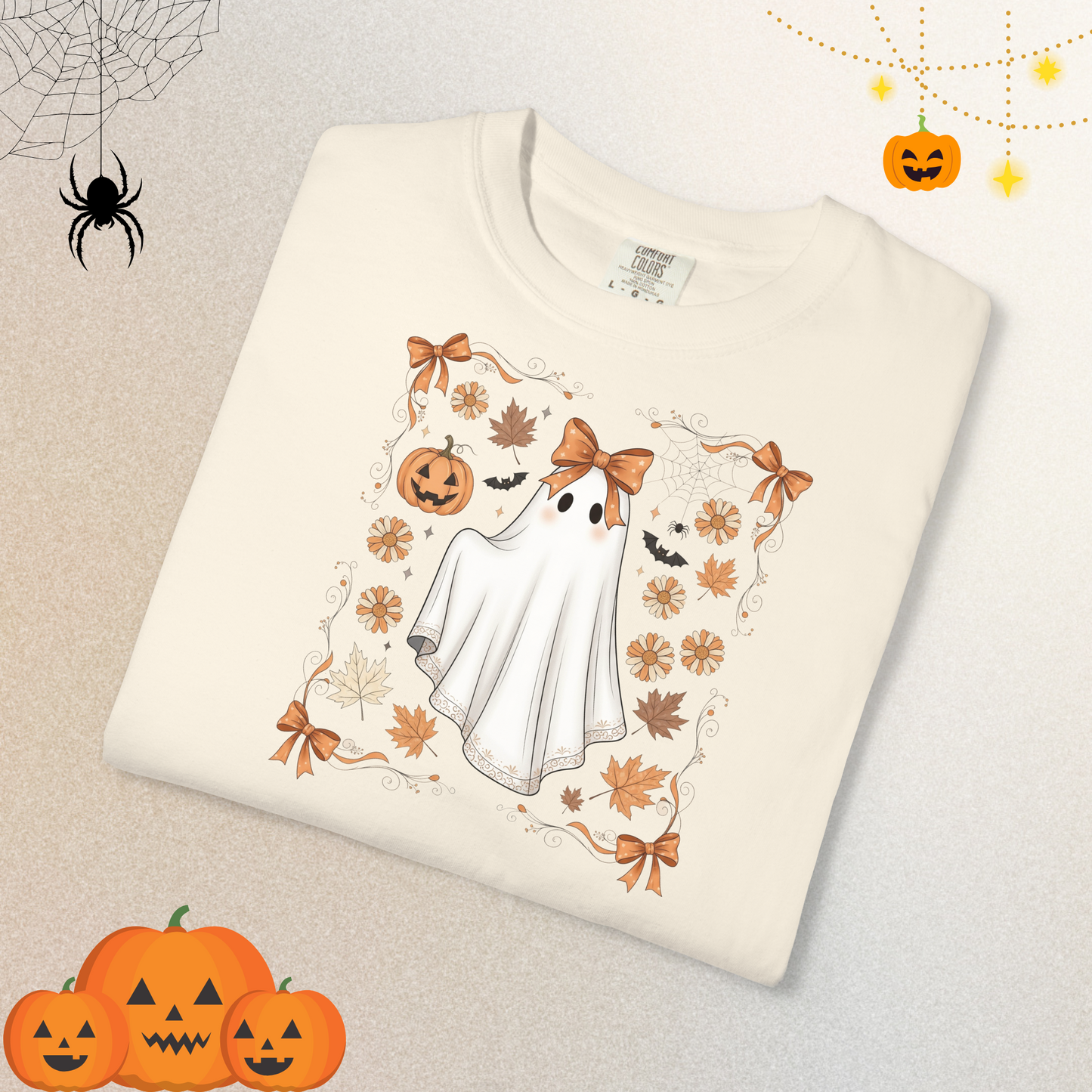 Halloween Lace Ghost Sweatshirt | Cute Floral Ghost Sweater Shirt for Women & Adults