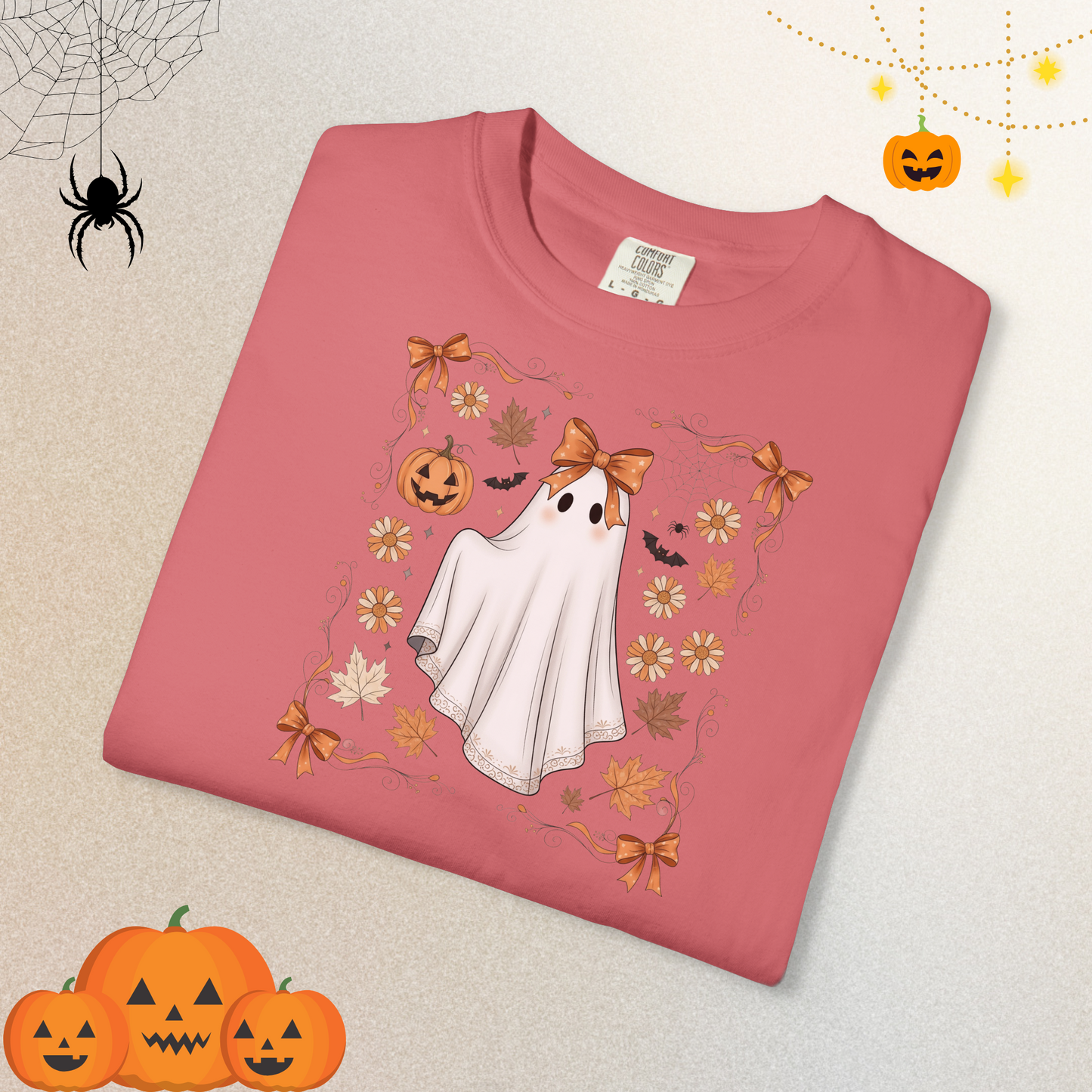 Halloween Lace Ghost Sweatshirt | Cute Floral Ghost Sweater Shirt for Women & Adults