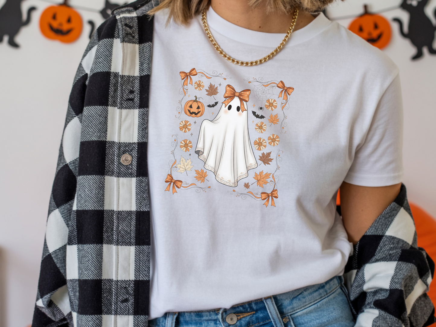 Halloween Lace Ghost Sweatshirt | Cute Floral Ghost Sweater Shirt for Women & Adults