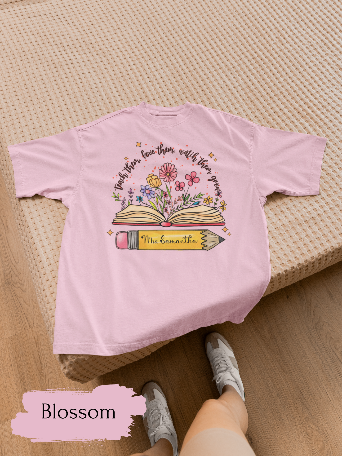 Custom Teacher T-Shirts, Personalized Kindergarten Preschool Teacher Shirt, Cute Floral Back to School ,Comfort Colors Name T-Shirt Gift