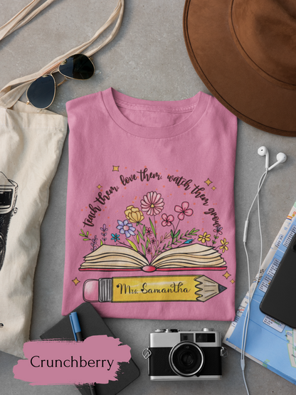 Custom Teacher T-Shirts, Personalized Kindergarten Preschool Teacher Shirt, Cute Floral Back to School ,Comfort Colors Name T-Shirt Gift