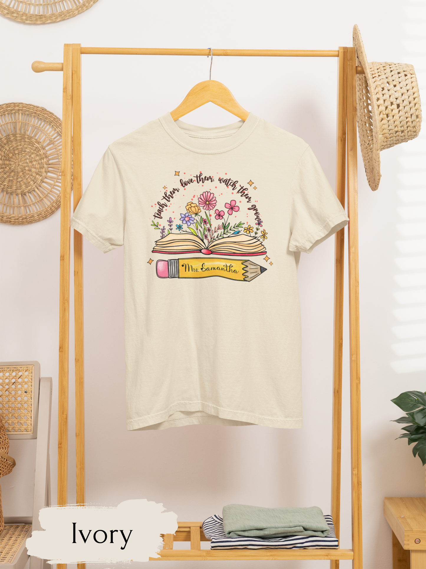 Custom Teacher T-Shirts, Personalized Kindergarten Preschool Teacher Shirt, Cute Floral Back to School ,Comfort Colors Name T-Shirt Gift