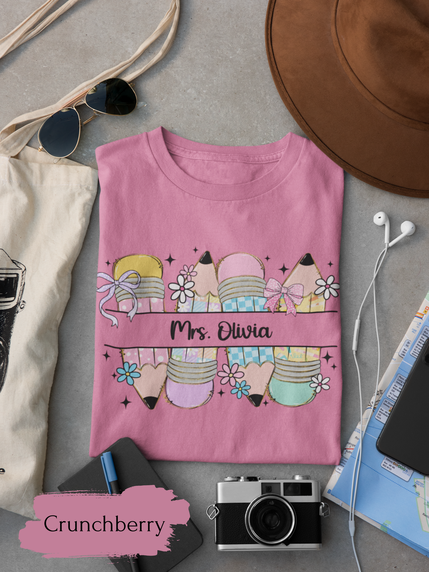 Personalized Teacher Shirt, Custom Name T-Shirt for Kindergarten Preschool, Cute Floral Teacher T-Shirts Comfort Colors Back to School Gift