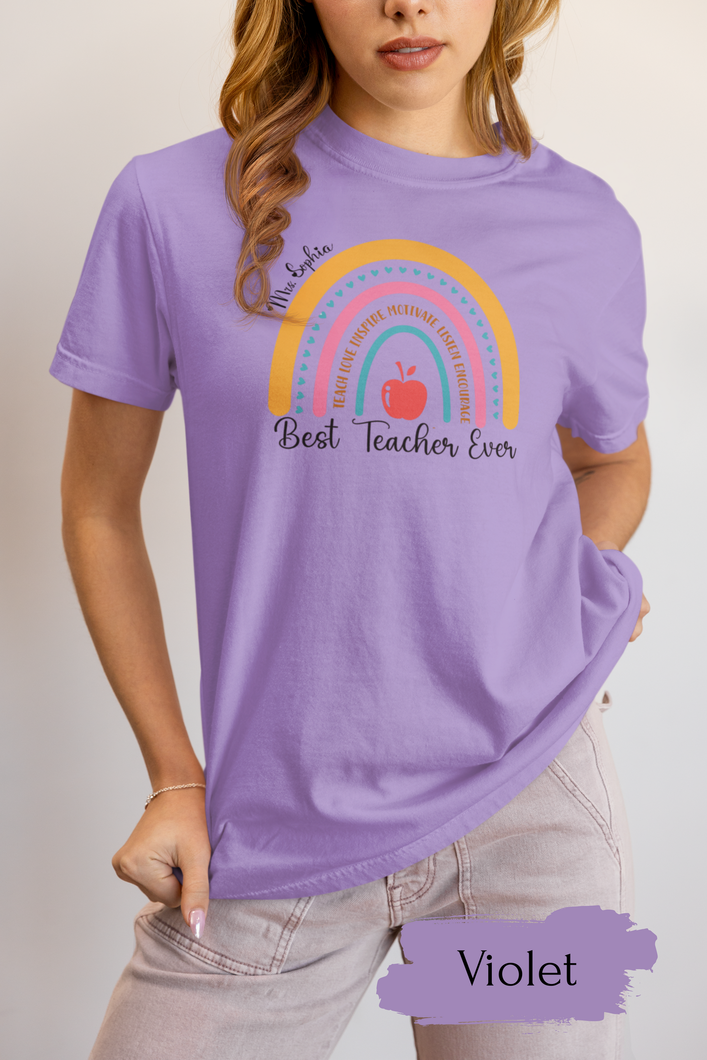 Rainbow Best Teacher Ever T-Shirt - Teacher Gift, Appreciation Day, Back to School