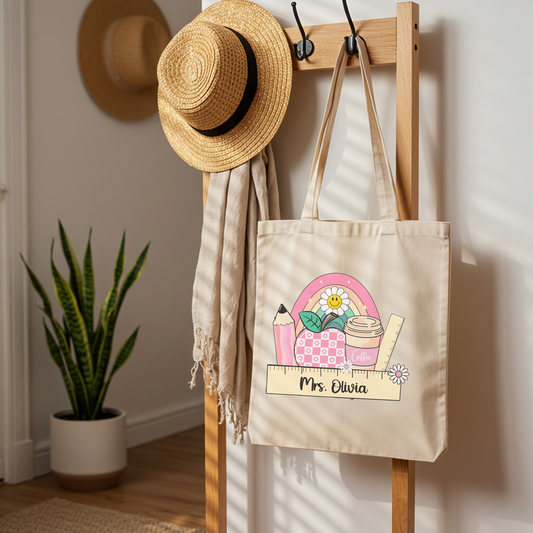 Custom Teacher Tote Bag , Back to School Educator Tote Bag, Personalized Laptop Shoulder Bag, Perfect Teaching Gift of Appreciation