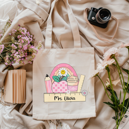 Custom Teacher Tote Bag , Back to School Educator Tote Bag, Personalized Laptop Shoulder Bag, Perfect Teaching Gift of Appreciation