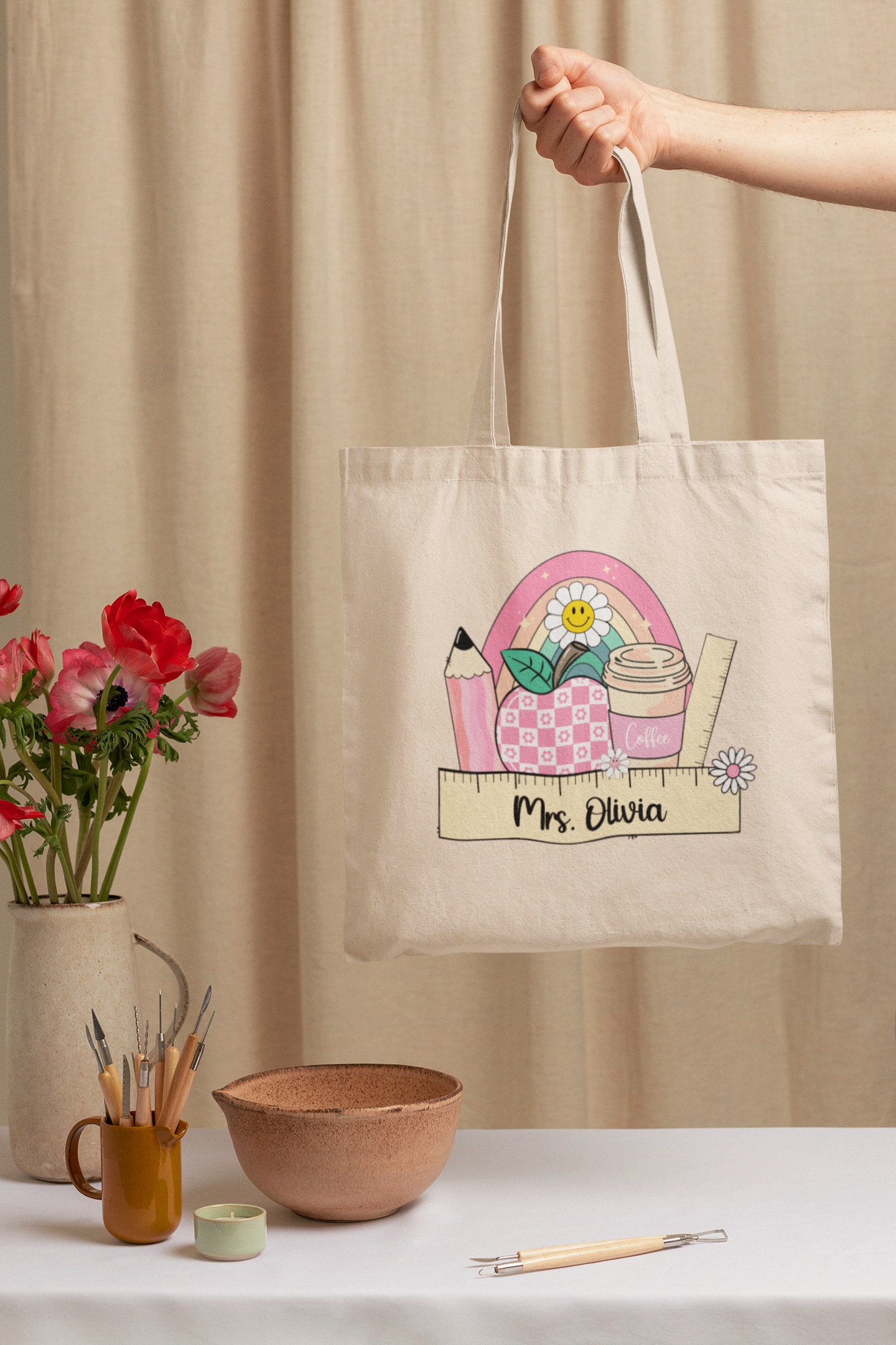 Custom Teacher Tote Bag , Back to School Educator Tote Bag, Personalized Laptop Shoulder Bag, Perfect Teaching Gift of Appreciation