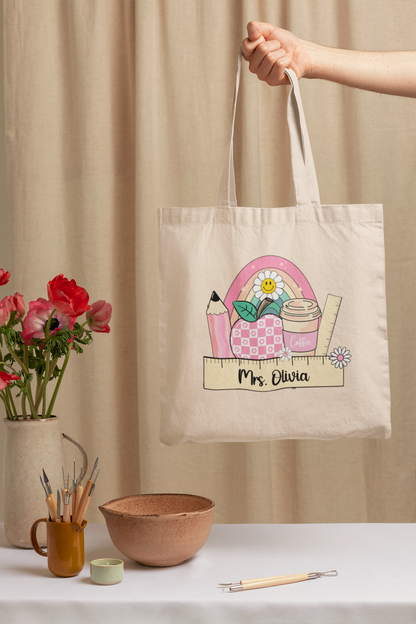 Custom Teacher Tote Bag , Back to School Educator Tote Bag, Personalized Laptop Shoulder Bag, Perfect Teaching Gift of Appreciation