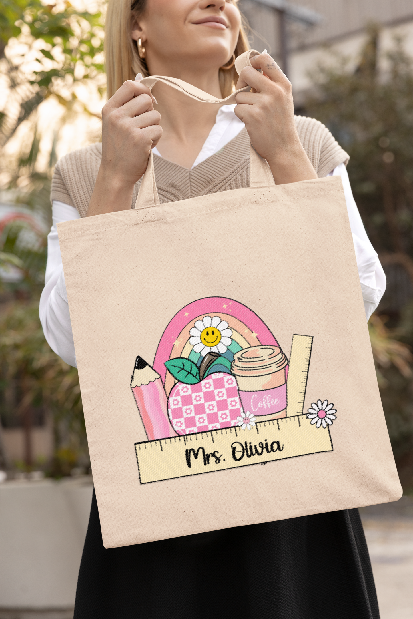 Custom Teacher Tote Bag , Back to School Educator Tote Bag, Personalized Laptop Shoulder Bag, Perfect Teaching Gift of Appreciation