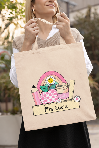 Custom Teacher Tote Bag , Back to School Educator Tote Bag, Personalized Laptop Shoulder Bag, Perfect Teaching Gift of Appreciation