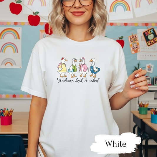 Back to School Ducks T-Shirt, Unisex Garment-Dyed Tee, Fun School Shirt, Cute T-Shirt for Kids, Teacher Appreciation Gift, Classroom Gear