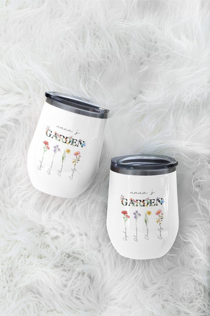 Garden Grandma Wine Tumbler, Floral Nana Insulated Cup, Relaxing Drink Container, Grandmother Gift, Flower Design Stainless Steel Mug