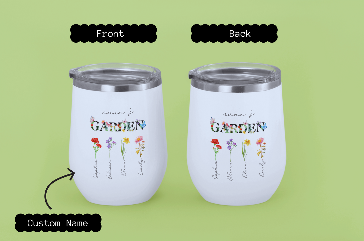 Garden Grandma Wine Tumbler, Floral Nana Insulated Cup, Relaxing Drink Container, Grandmother Gift, Flower Design Stainless Steel Mug