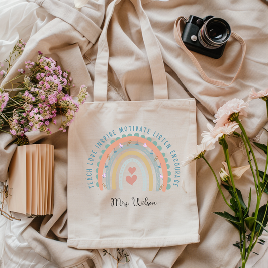 Teacher Tote Bag Custom Canvas Large School Carryall, Personalized Laptop Shoulder Bag, Perfect Teaching Gift of Appreciation