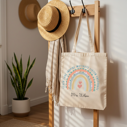 Teacher Tote Bag Custom Canvas Large School Carryall, Personalized Laptop Shoulder Bag, Perfect Teaching Gift of Appreciation