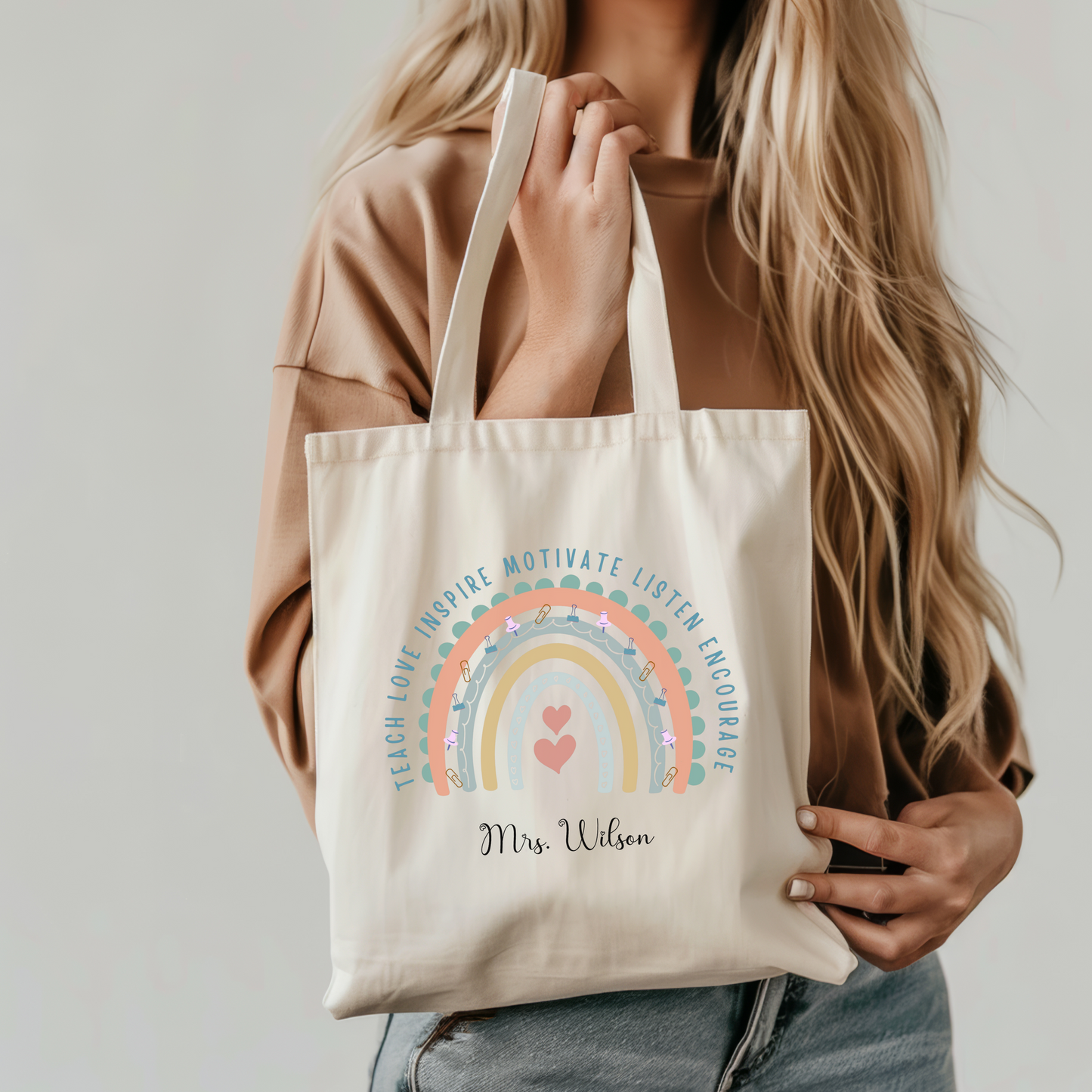 Teacher Tote Bag Custom Canvas Large School Carryall, Personalized Laptop Shoulder Bag, Perfect Teaching Gift of Appreciation
