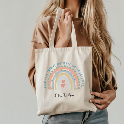Teacher Tote Bag Custom Canvas Large School Carryall, Personalized Laptop Shoulder Bag, Perfect Teaching Gift of Appreciation
