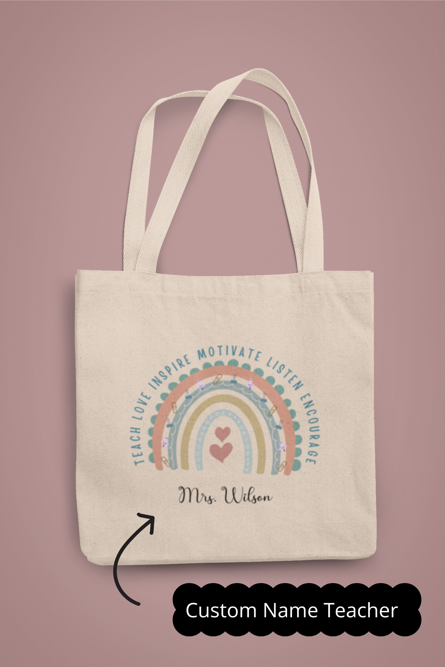 Teacher Tote Bag Custom Canvas Large School Carryall, Personalized Laptop Shoulder Bag, Perfect Teaching Gift of Appreciation