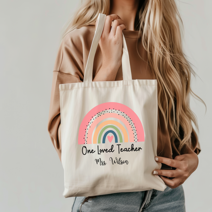 Personalized Teacher Tote Bag, Custom Teacher Appreciation Gift, Large Canvas Shoulder Tote, Cute School Carryall, Laptop Work Bag