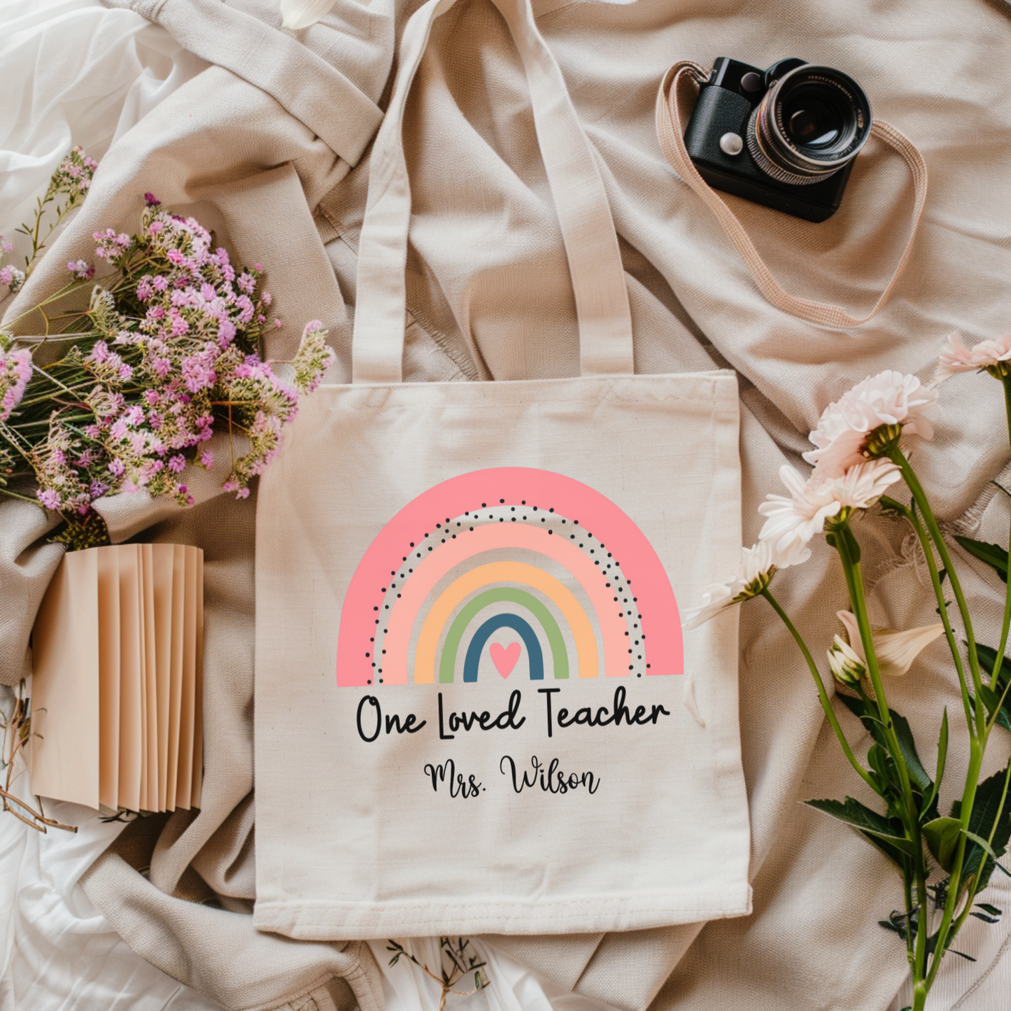 Personalized Teacher Tote Bag, Custom Teacher Appreciation Gift, Large Canvas Shoulder Tote, Cute School Carryall, Laptop Work Bag