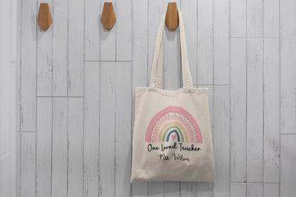 Personalized Teacher Tote Bag, Custom Teacher Appreciation Gift, Large Canvas Shoulder Tote, Cute School Carryall, Laptop Work Bag