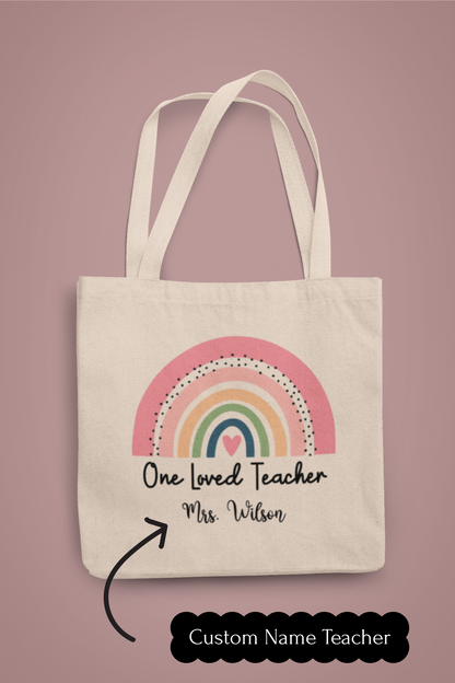 Personalized Teacher Tote Bag, Custom Teacher Appreciation Gift, Large Canvas Shoulder Tote, Cute School Carryall, Laptop Work Bag