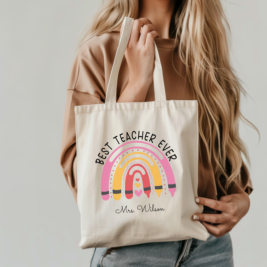 Personalized Teacher Tote Bag, Custom Canvas Appreciation Gift, School Shoulder Carryall, Cute Laptop Tote, Large Teacher Bag