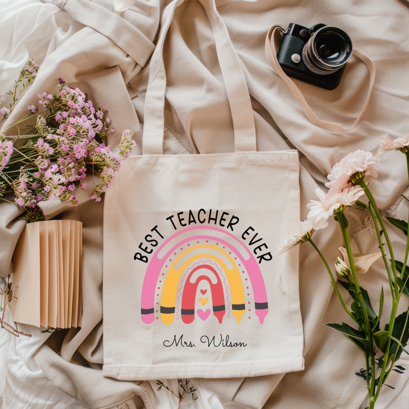 Personalized Teacher Tote Bag, Custom Canvas Appreciation Gift, School Shoulder Carryall, Cute Laptop Tote, Large Teacher Bag
