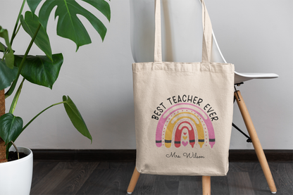 Personalized Teacher Tote Bag, Custom Canvas Appreciation Gift, School Shoulder Carryall, Cute Laptop Tote, Large Teacher Bag