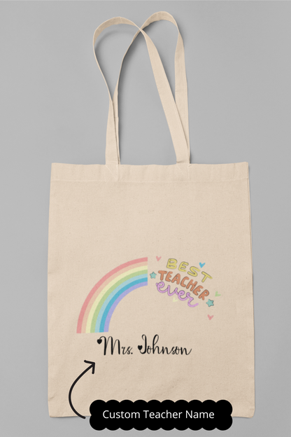 Personalized Canvas Teacher Tote Bag - Back to School Teacher Bag Gift, Teacher Appreciation Tote with Pockets, Custom Teacher Laptop Bag