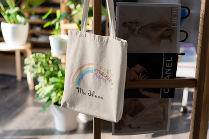 Personalized Canvas Teacher Tote Bag - Back to School Teacher Bag Gift, Teacher Appreciation Tote with Pockets, Custom Teacher Laptop Bag