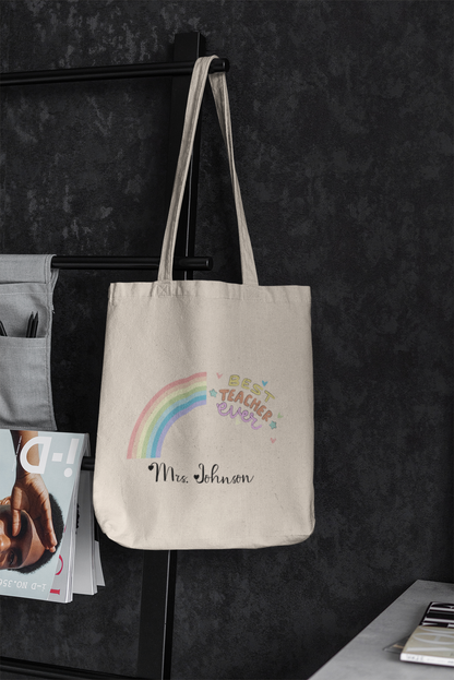 Personalized Canvas Teacher Tote Bag - Back to School Teacher Bag Gift, Teacher Appreciation Tote with Pockets, Custom Teacher Laptop Bag