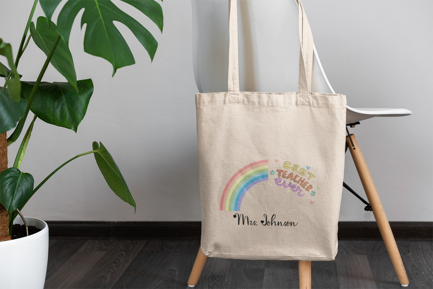 Personalized Canvas Teacher Tote Bag - Back to School Teacher Bag Gift, Teacher Appreciation Tote with Pockets, Custom Teacher Laptop Bag