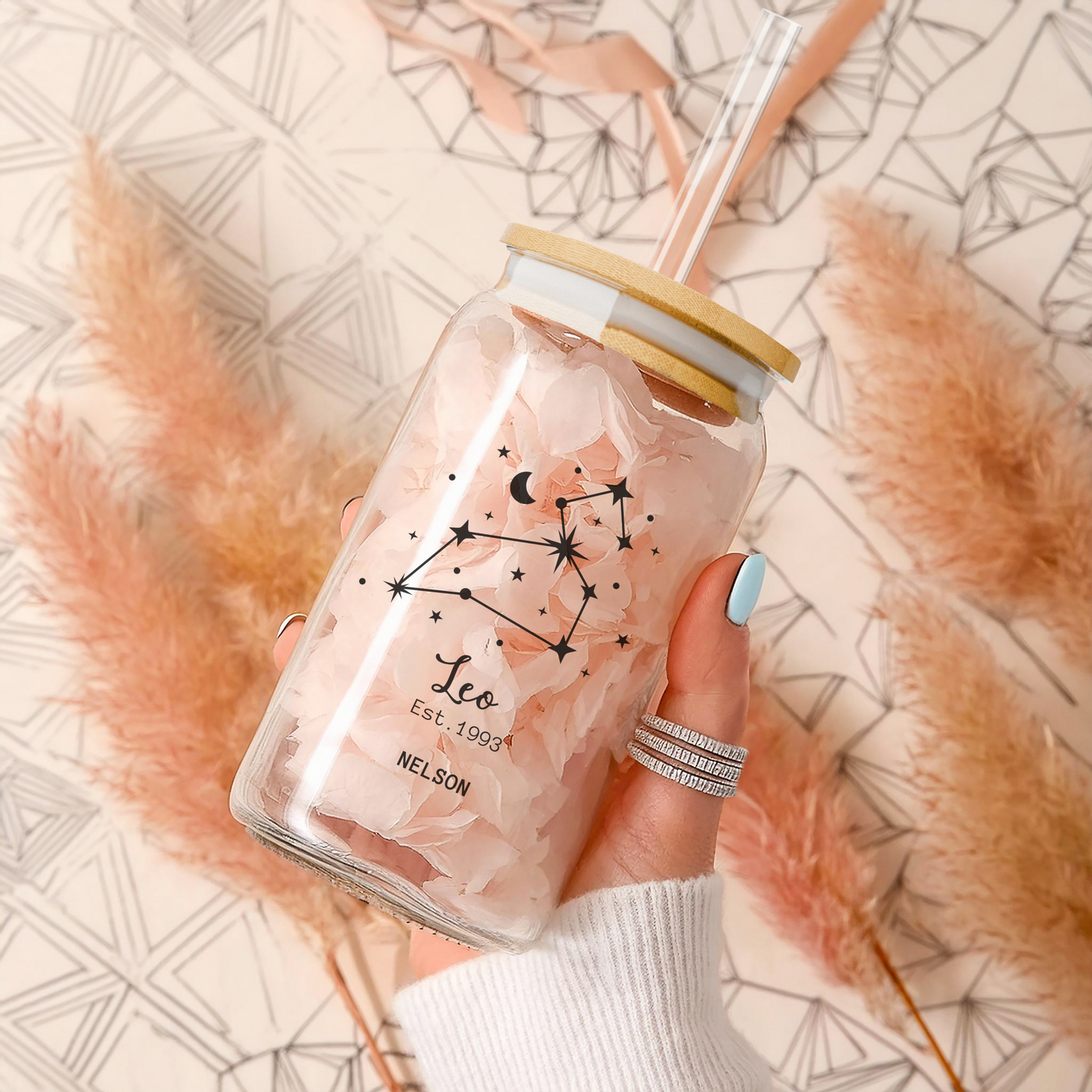 Zodiac Sipper Glass Personalized Astrology Iced Coffee Cup Unique Gift for Horoscope Lovers Custom Zodiac Sign Glass for Birthday