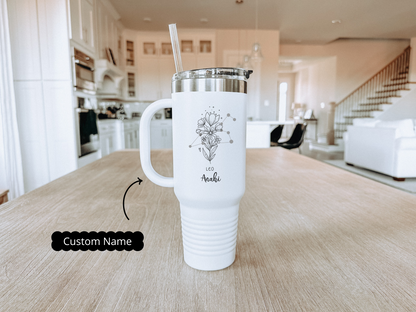 Personalized Zodiac Tumbler with Name, Custom Horoscope Travel Cup, Astrology Sign Gift, Manifestation Travel Mug for Birthday Horoscope