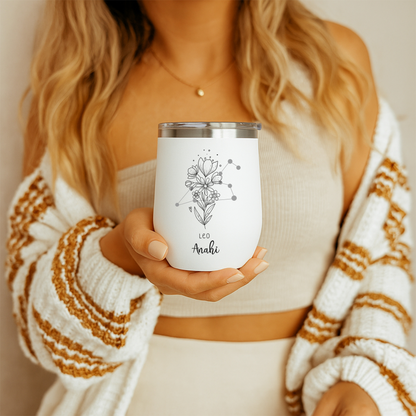 Custom Zodiac Tumbler with Name, Astrology Sign Gift, Horoscope Travel Cup, Personalized Star Sign Tumbler for Birthday or Manifestation