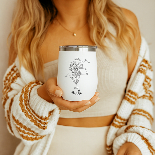 Custom Zodiac Tumbler with Name, Astrology Sign Gift, Horoscope Travel Cup, Personalized Star Sign Tumbler for Birthday or Manifestation