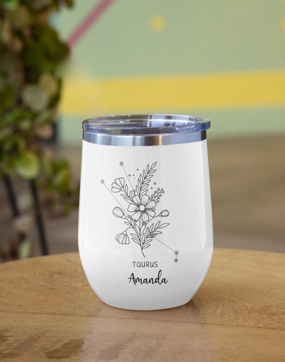 Custom Zodiac Tumbler with Name, Astrology Sign Gift, Horoscope Travel Cup, Personalized Star Sign Tumbler for Birthday or Manifestation