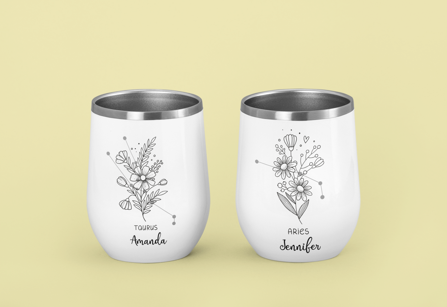 Custom Zodiac Tumbler with Name, Astrology Sign Gift, Horoscope Travel Cup, Personalized Star Sign Tumbler for Birthday or Manifestation