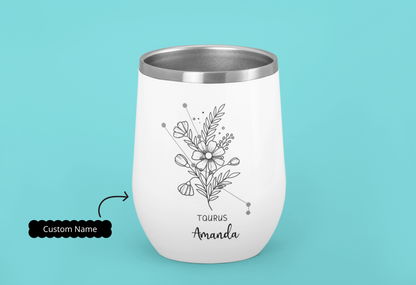 Custom Zodiac Tumbler with Name, Astrology Sign Gift, Horoscope Travel Cup, Personalized Star Sign Tumbler for Birthday or Manifestation