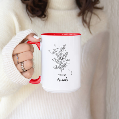 Zodiac Mug Custom Name Horoscope Coffee Mug, Personalized Zodiac Sign Cup, Manifestation Gift, Daily Motivation Birthday Mug