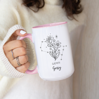 Zodiac Mug Custom Name Horoscope Coffee Mug, Personalized Zodiac Sign Cup, Manifestation Gift, Daily Motivation Birthday Mug