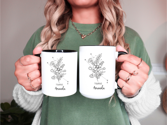 Zodiac Mug Custom Name Horoscope Coffee Mug, Personalized Zodiac Sign Cup, Manifestation Gift, Daily Motivation Birthday Mug
