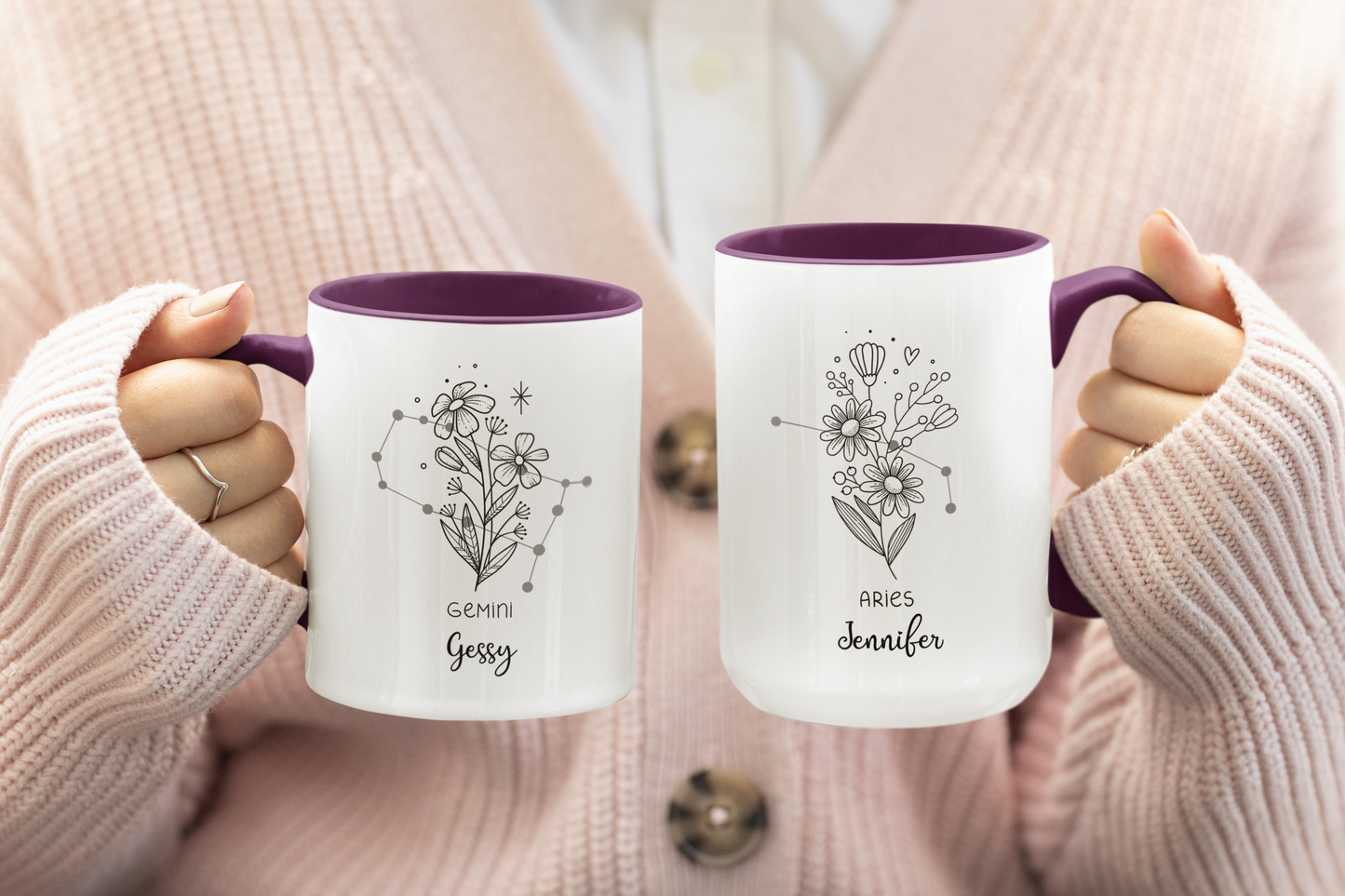 Zodiac Mug Custom Name Horoscope Coffee Mug, Personalized Zodiac Sign Cup, Manifestation Gift, Daily Motivation Birthday Mug
