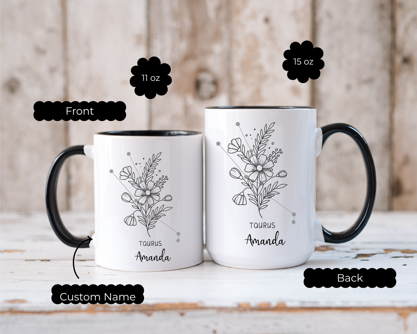 Zodiac Mug Custom Name Horoscope Coffee Mug, Personalized Zodiac Sign Cup, Manifestation Gift, Daily Motivation Birthday Mug