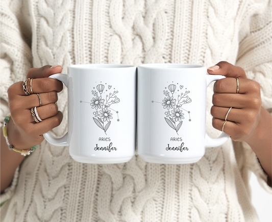 Zodiac Mug Custom Name Horoscope Coffee Mug, Zodiac Sign Manifestation Cup for Daily Motivation, Birthday Gift,  Custom Zodiac Sign Mug