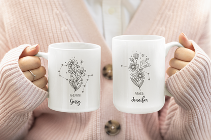 Zodiac Mug Custom Name Horoscope Coffee Mug, Zodiac Sign Manifestation Cup for Daily Motivation, Birthday Gift,  Custom Zodiac Sign Mug