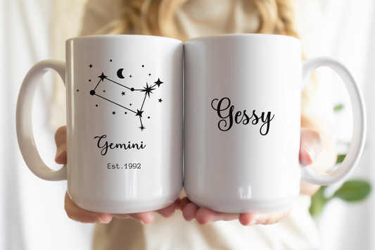 Zodiac Mug Personalized Horoscope Coffee Cup, Custom Name Zodiac Sign Mug for Astrology Lovers, Birthday & Appreciation Gift ,  Zodiacal Mug