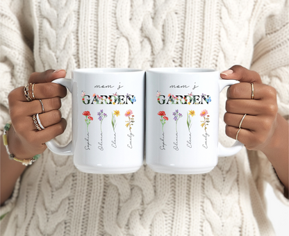 Custom Nana's Garden Mug with Birth Month Flowers Personalized Grandma Gift for Nana Mimi Birthday or Mother's Day Floral Coffee Cup