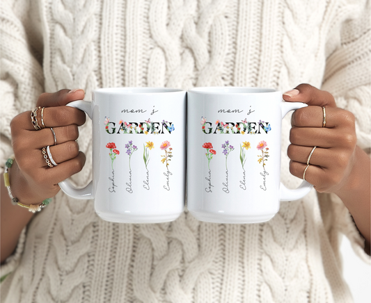 Custom Nana's Garden Mug with Birth Month Flowers Personalized Grandma Gift for Nana Mimi Birthday or Mother's Day Floral Coffee Cup
